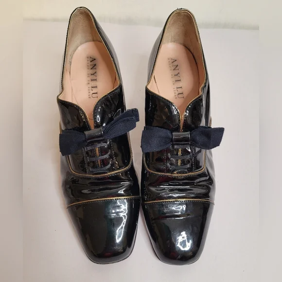 Anyi Lu Patent Leather Kitten Heels Satin Bow Size 38.5 US 8 - Picture 2 of 12